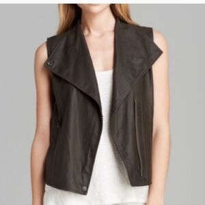 Vince Leather Vest in Military Green